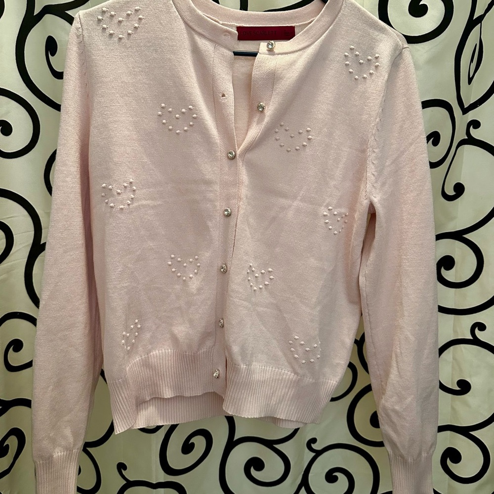 Pale Pink Heart Cardigan Sweater